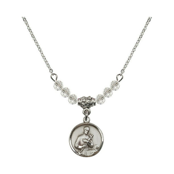 Bonyak Jewelry 18 Inch Rhodium Plated Necklace w/ 4mm Faux-Pearl Beads and Saint Gerard Charm 